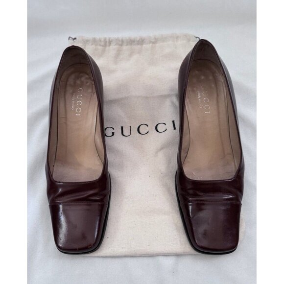 Gucci Shoes Vintage Brown Square Toe Leather Pump Size 7.5 - Picture 2 of 10